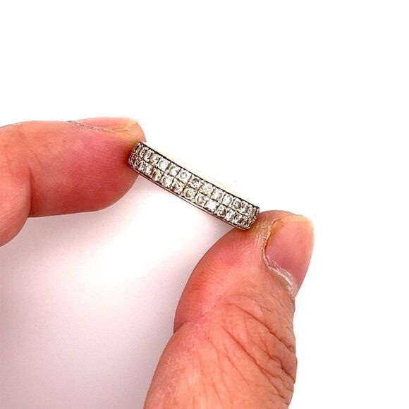 14k WG 2-Row Diamonds Band Ring - Picture 3 of 11